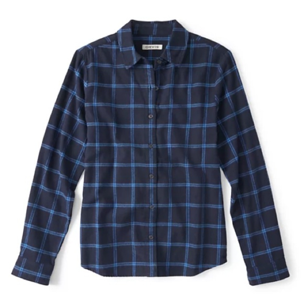 Orvis Women’s Lodge Flannel Shirt - Navy and Blue Jay Windowpane, size XL